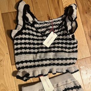 Crochet Striped Black and Cream Two Piece Set